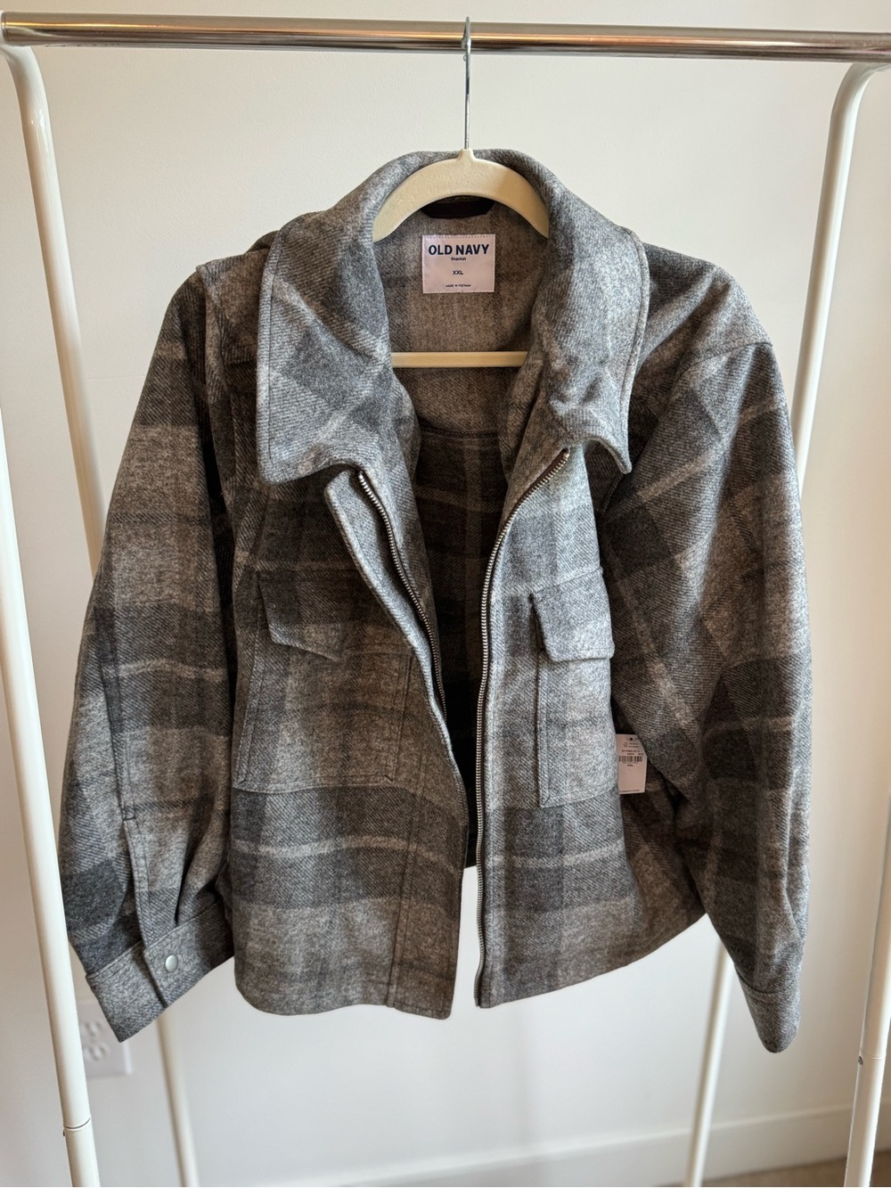 Old Navy Gray Plaid Cropped Shacket Jacket XXL